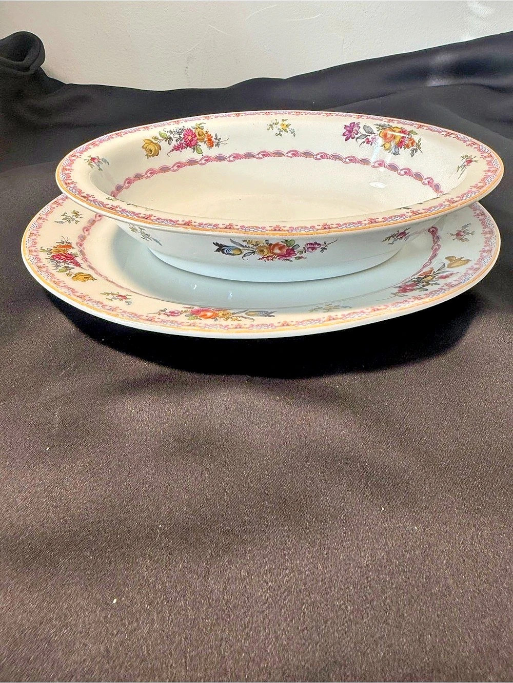 Gien Floral Oval Serving Dish Set in White & Pink